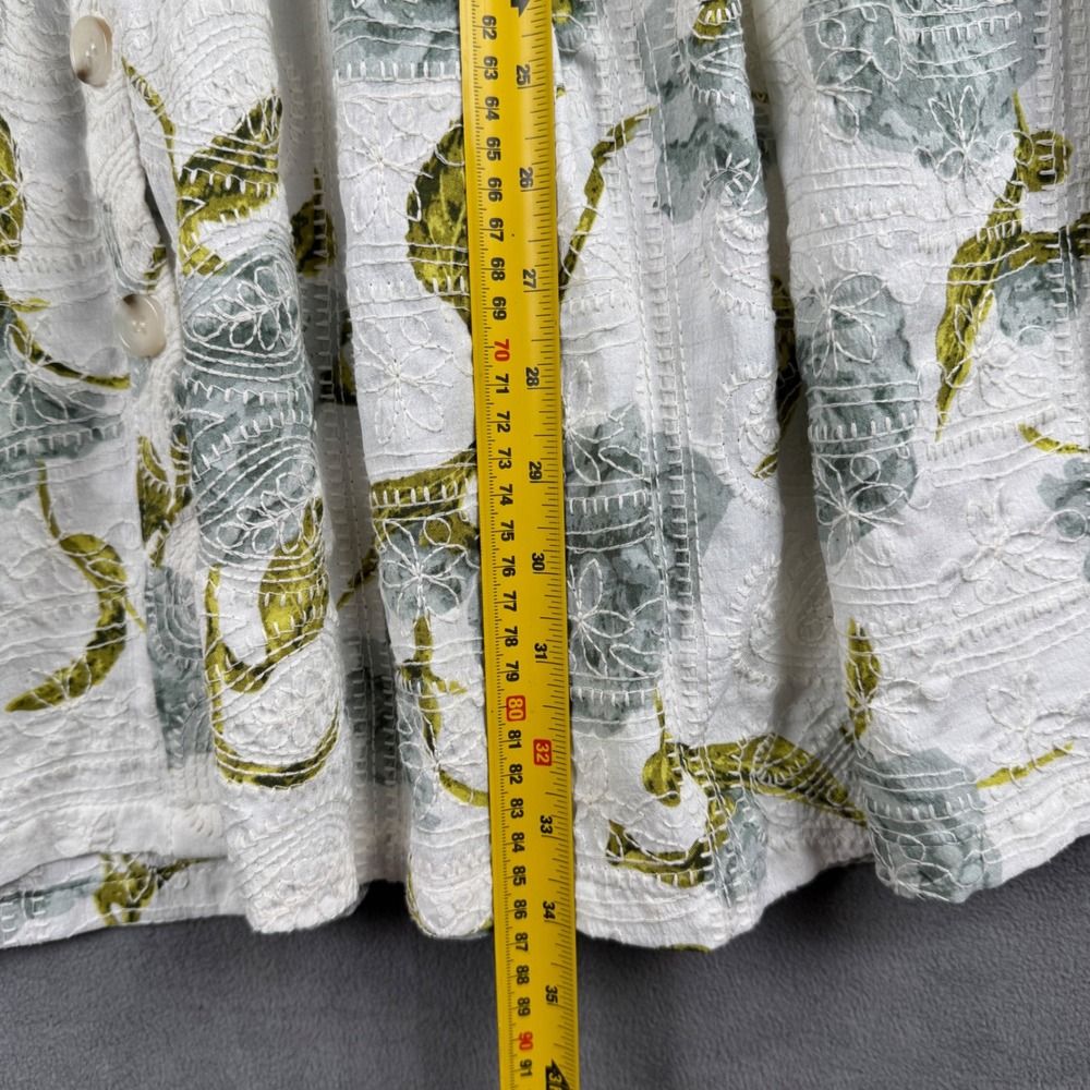 En Saison Floral Tiered Mini Dress White Green Puff Sleeve Eyelet XS IES2993D - Picture 4 of 8